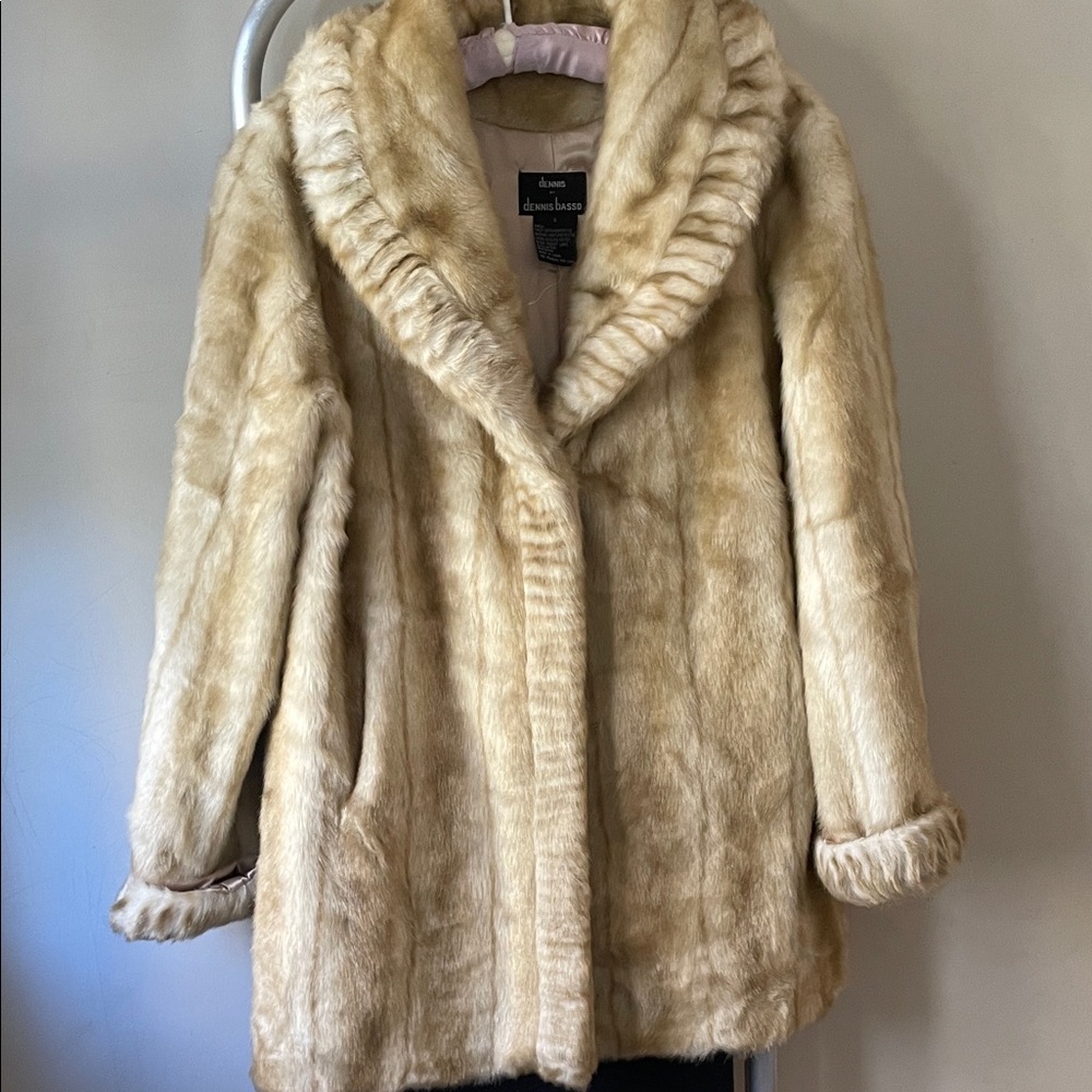 Vintage Dennis Basso Faux Fur Plush Tan Teddy Jacket